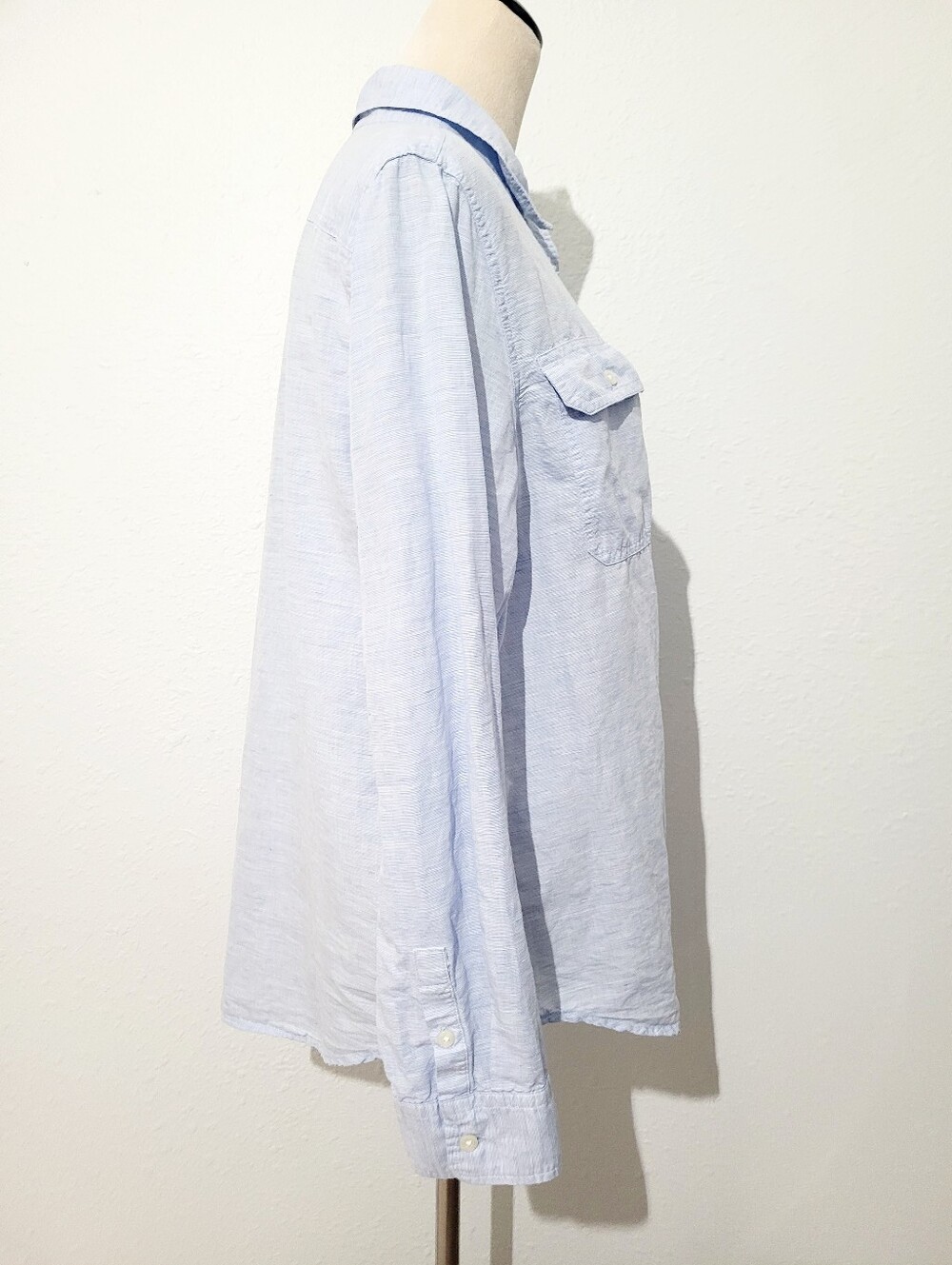 Linen Blend Shirt Women SZ XL Light Blue Button Front Casual Coastal Top Chaps - Picture 4 of 12